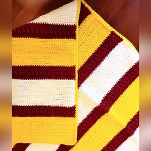 Striped Crochet Blanket in Red, Yellow, and White 36"x58" Sportsfan (205)